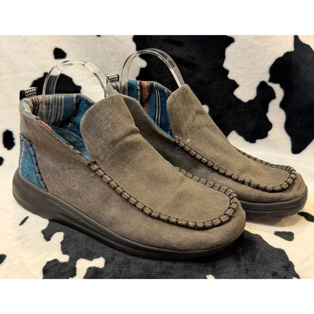 Hey Dude Wendy Rise Grey Canvas Southwestern Boho Slip On Platform Boots Women 7
